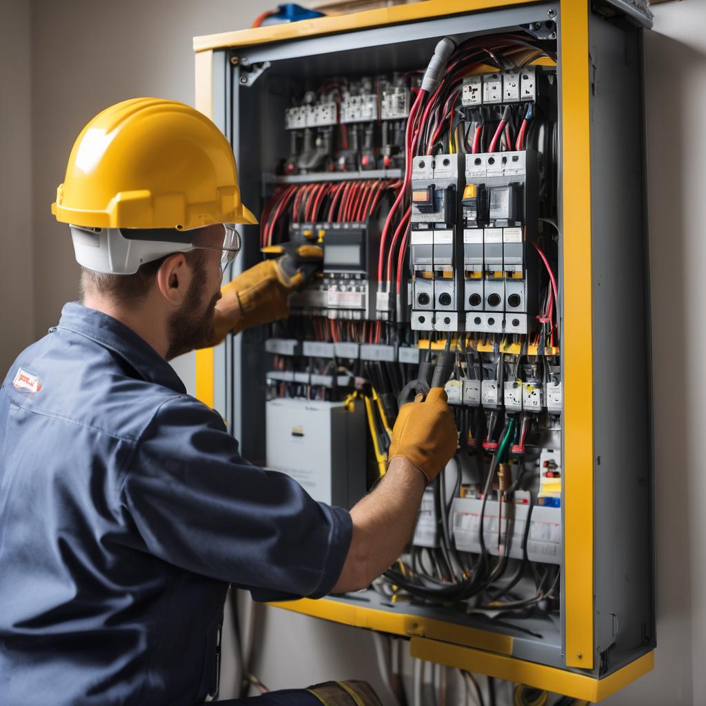 Modern electrical panel with circuit breakers and wiring showing professional upgrade work